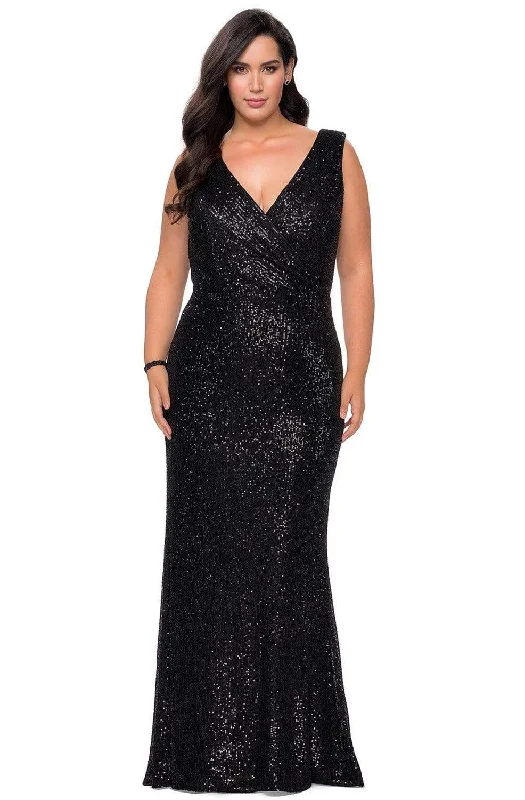 La Femme - 28770 Sleeveless V-Neck Sequin Plus Size Prom Gown A-line party dresses