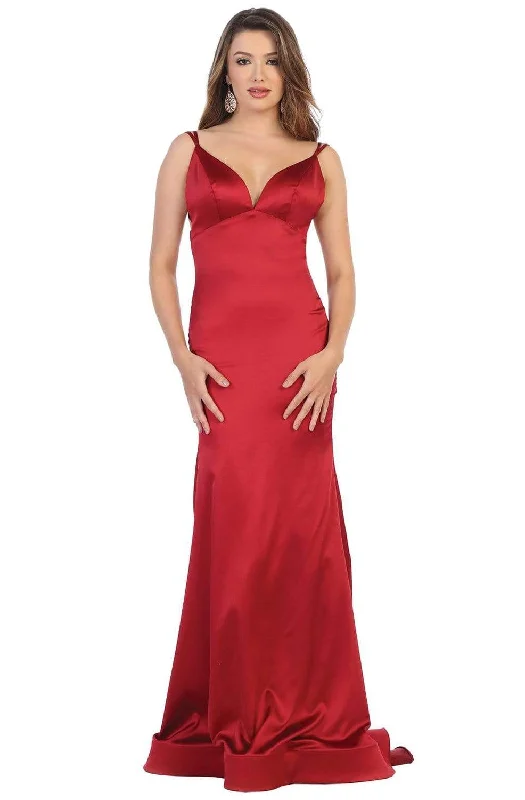 May Queen - MQ1713 Double Strapped Plunging Back Evening Dress Discounted party dresses