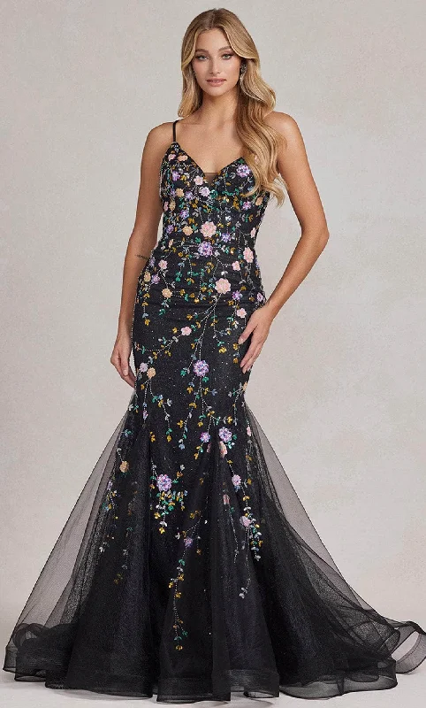 Nox Anabel C1117 - V-Neck Floral Beaded Prom Gown Bodycon party dresses