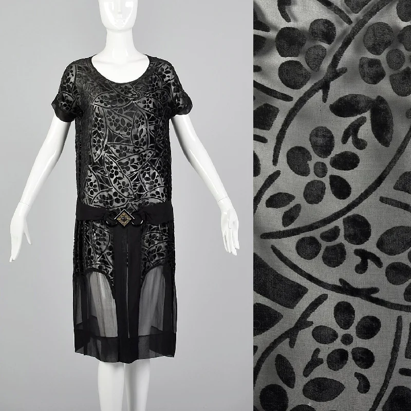 1920s Dress Black Velvet Devoré with Art Deco Buckle Engagement unclassified dresses