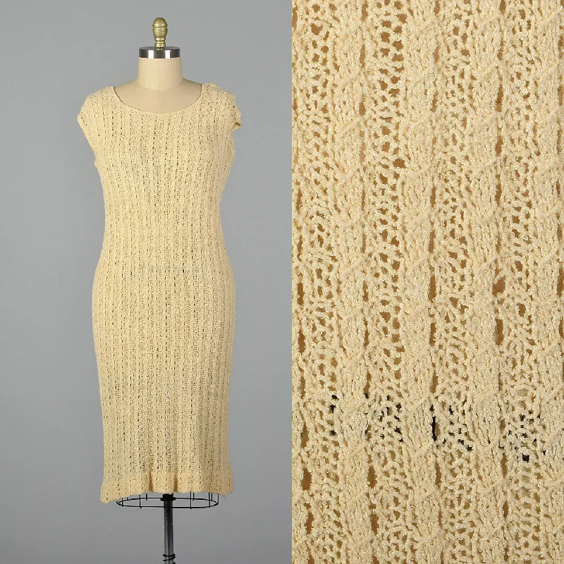 1920s Cream Cable Knit Dress Tulle unclassified dresses