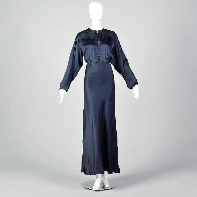 1930s Glamorous Navy Silk Dress Budget-friendly unclassified dresses