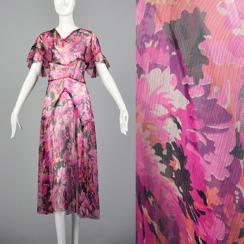 1930s Pink Silk Dress with Flutter Sleeves Breathable unclassified dresses