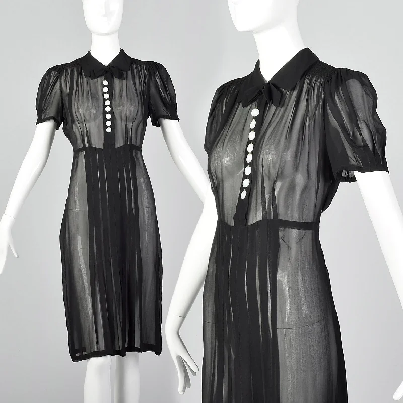 1930s Sheer Black Pleated Dress Elegant unclassified dresses