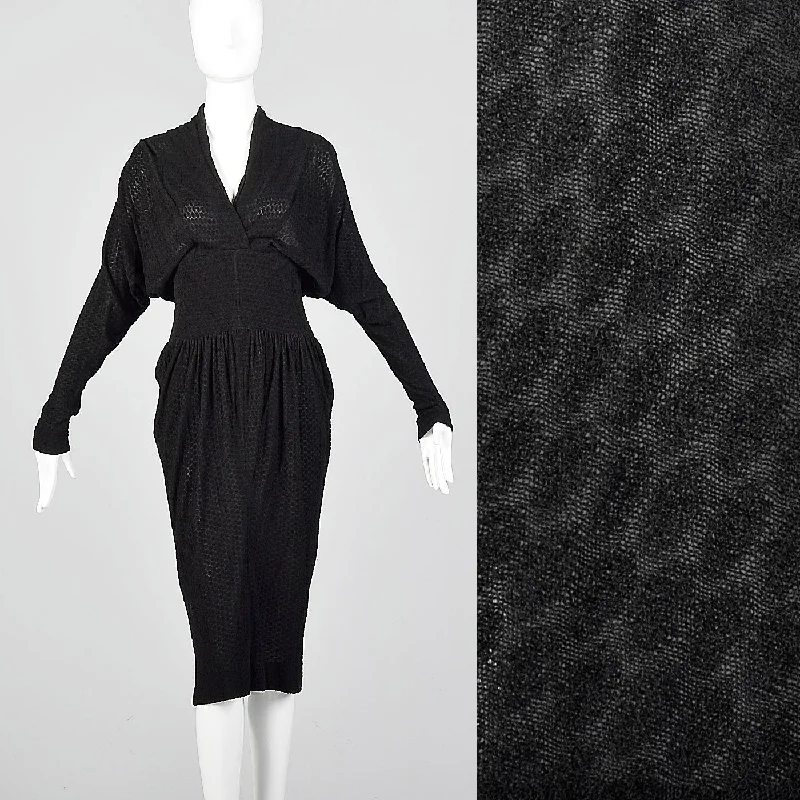 1950s Black Dolman Sleeve Dress with Unique Texture Luxury unclassified dresses