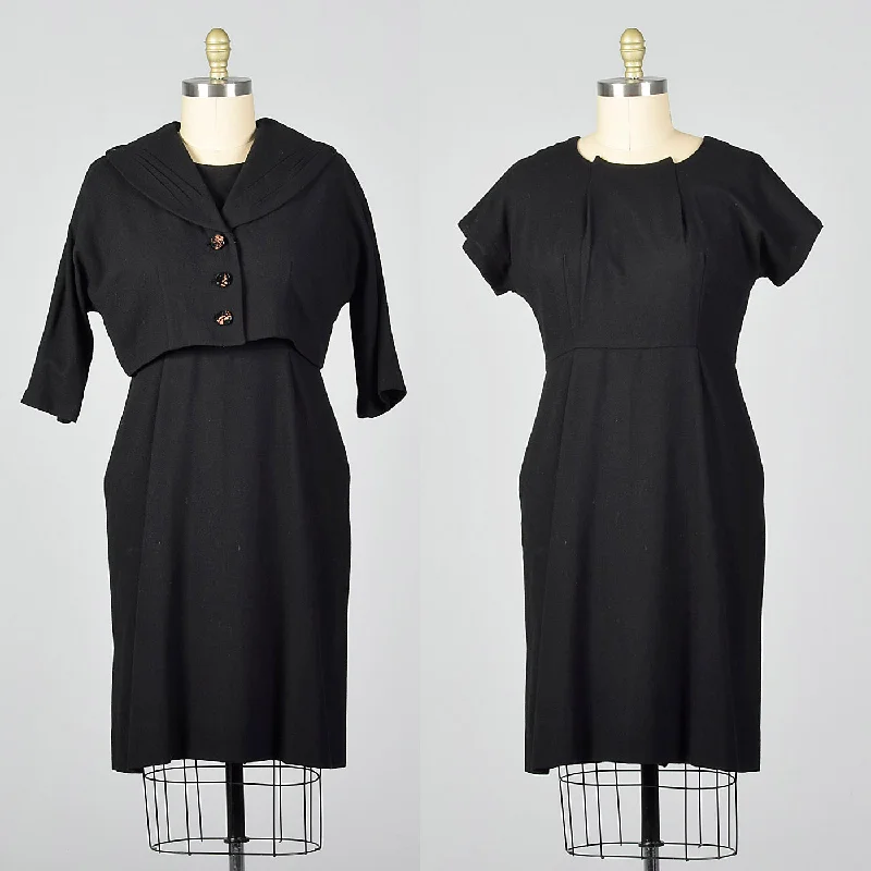 1950s Black Wool Dress and Jacket Set A-line unclassified dresses