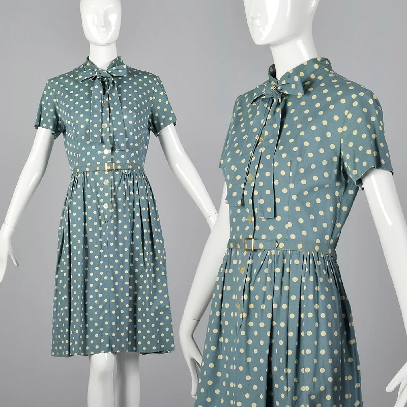 1950s Blue Polka Dot Day Dress Gothic unclassified dresses