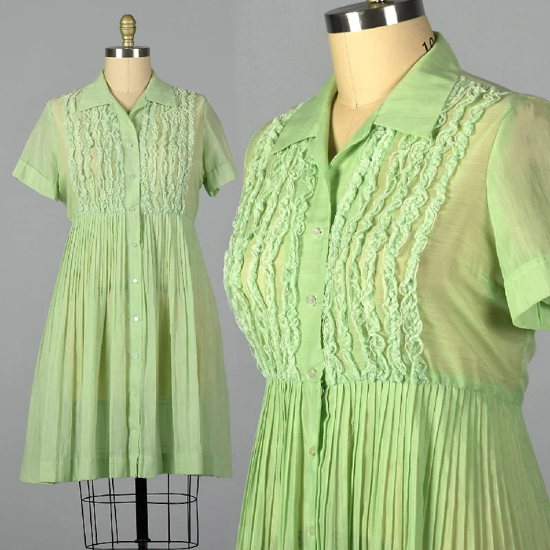 1950s Sheer Green Dress with Ruffle Bodice Backless unclassified dresses