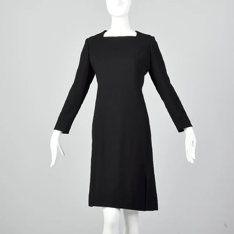 1960s Adele Simpson Black Dress with Great Neckline Smocked unclassified dresses