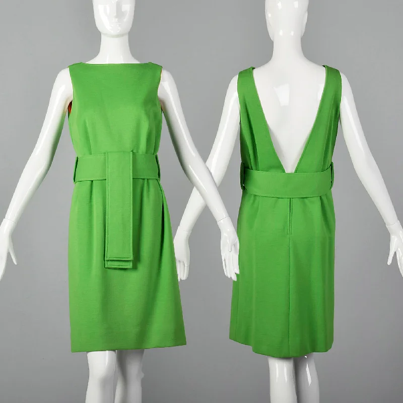 1960s Green Wool Dress with Orange Lining Open-back unclassified dresses