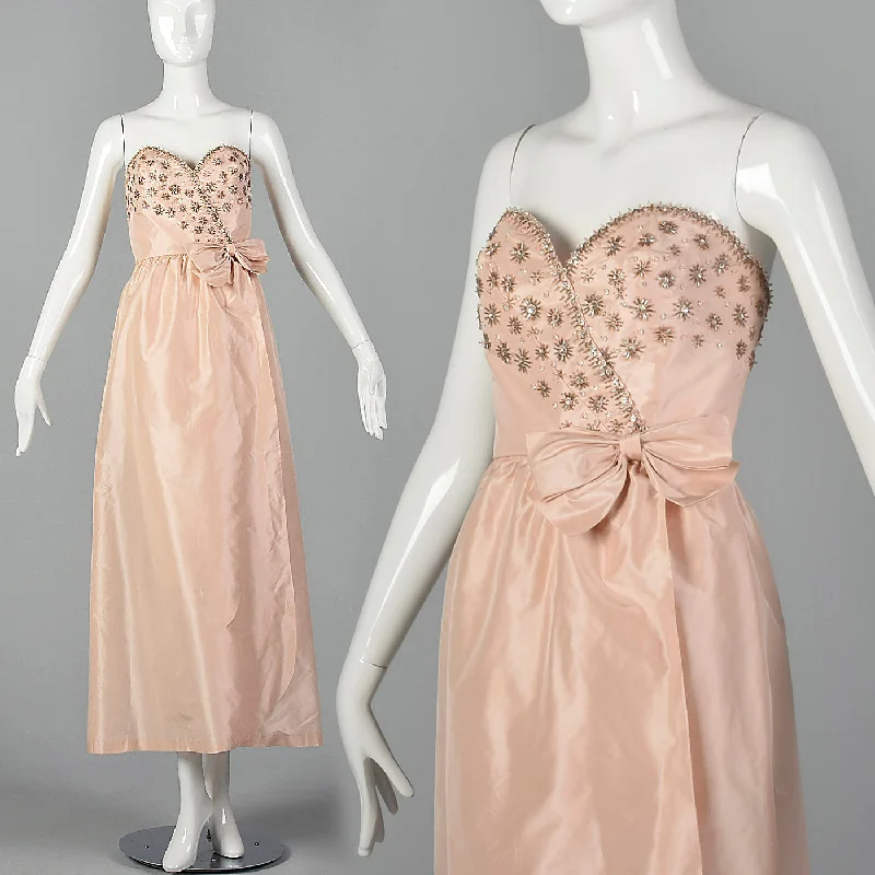 1960s Pale Pink Evening Gown with Beaded Bodice Earthy tone unclassified dresses