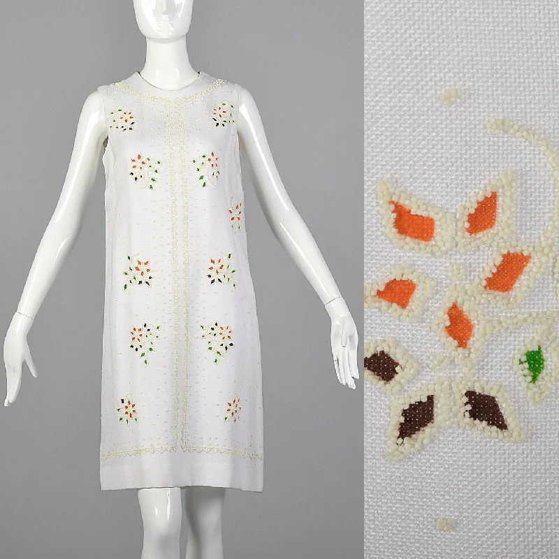 1960s White Shift Dress with Mosaic Beading Vintage unclassified dresses