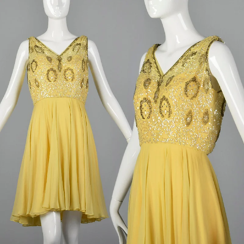 1960s Yellow Chiffon Beaded Dress Wrap unclassified dresses