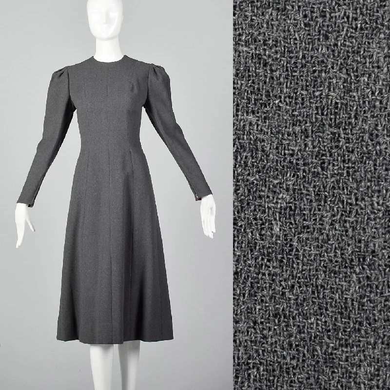 1970s Pauline Trigere Gray Wool Crepe Dress Cocktail unclassified dresses