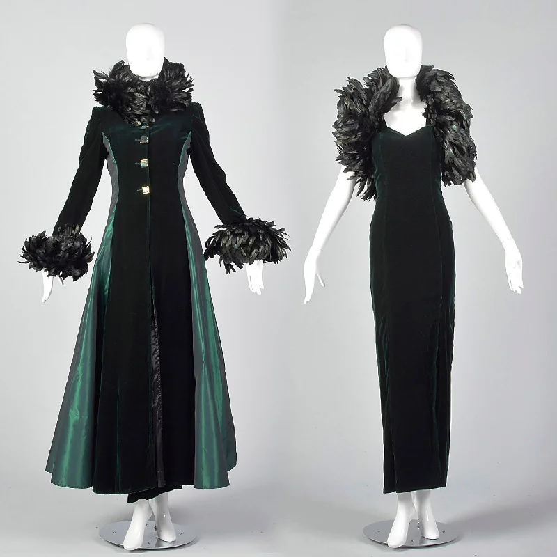 1970s Two Piece Green Velvet Dress Set Winter unclassified dresses