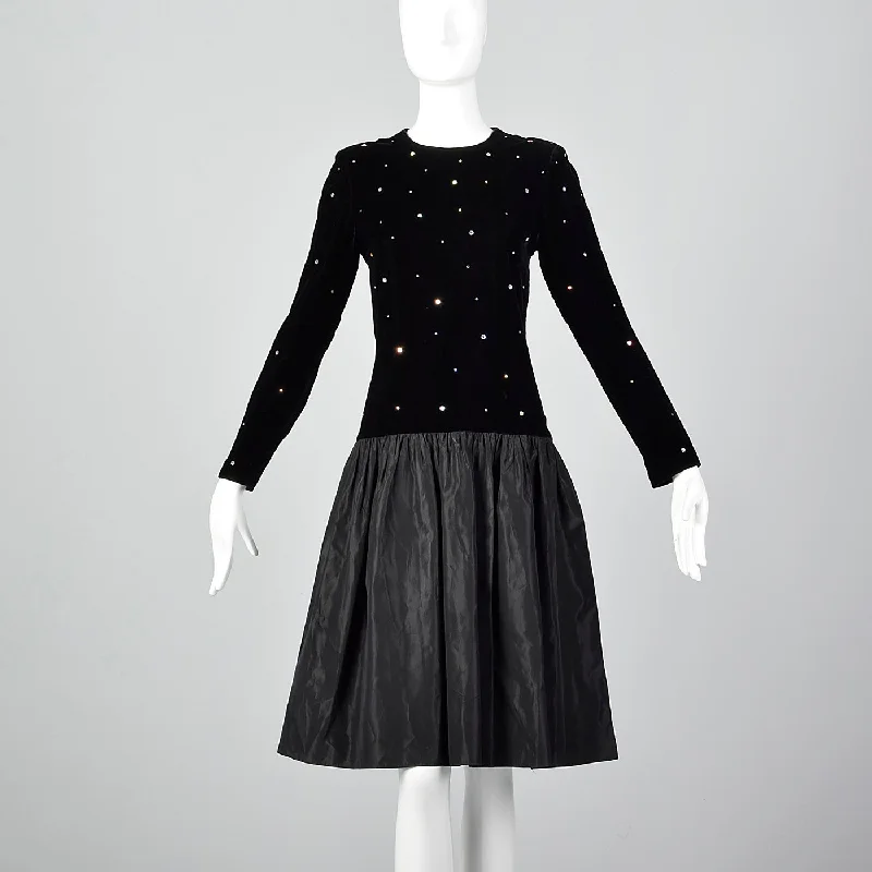 1980s Bill Blass Black Evening Dress with Rhinestones One-shoulder unclassified dresses