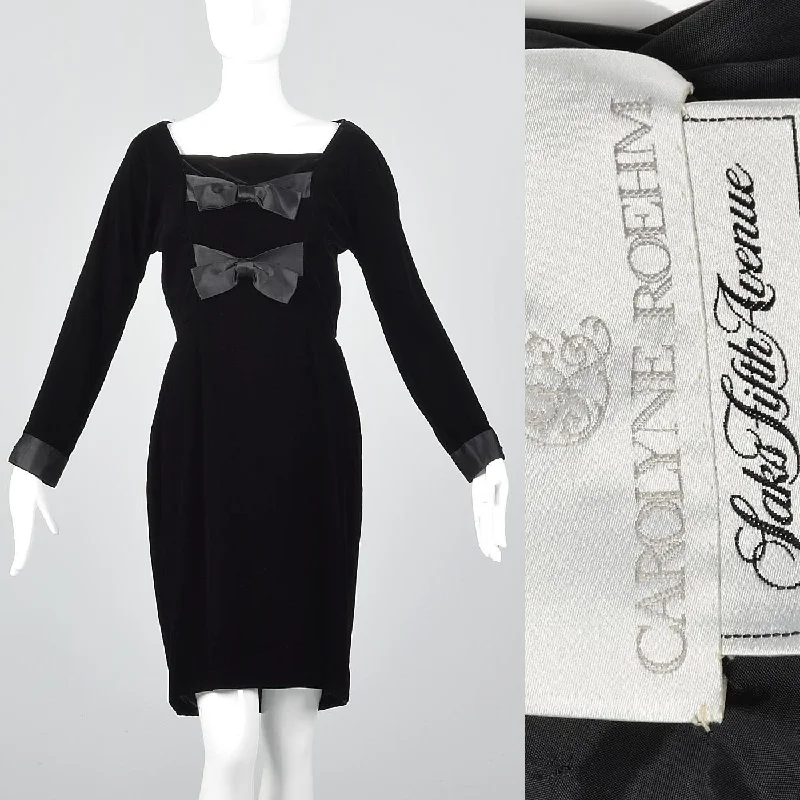 1980s Carolyne Roehm Black Velvet Dress Dark color unclassified dresses