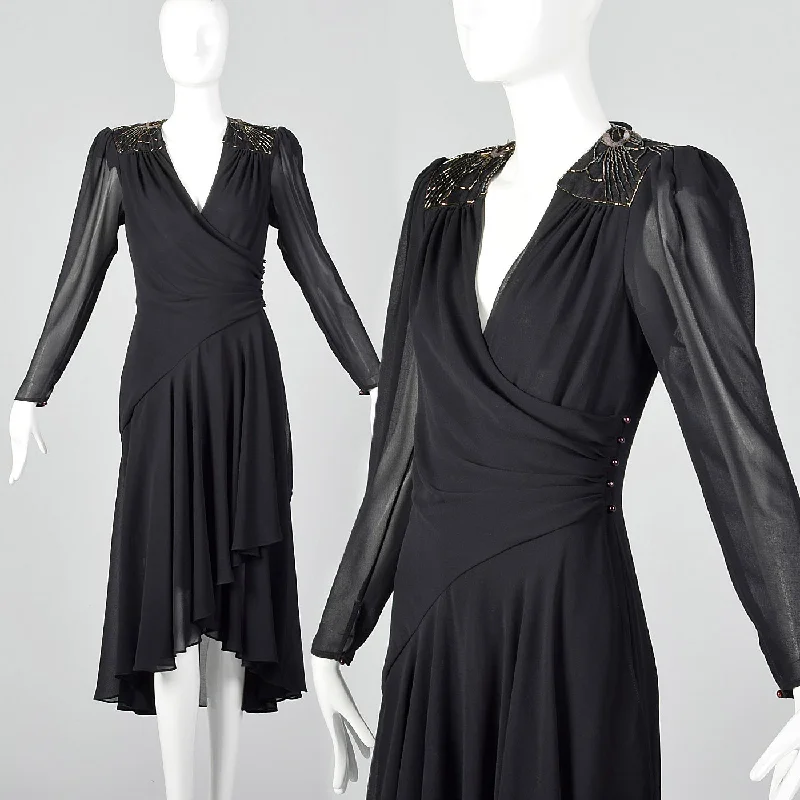 1980s Casadei Black Wrap Dress Office unclassified dresses