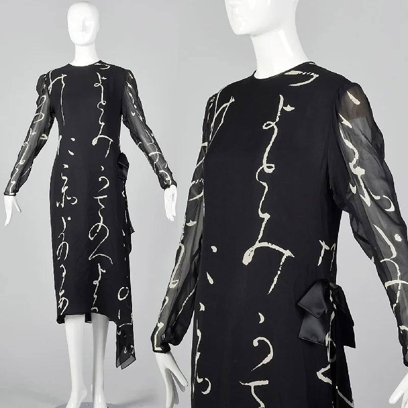 1980s Hanae Mori Black Silk Dress Elegant evening unclassified dresses