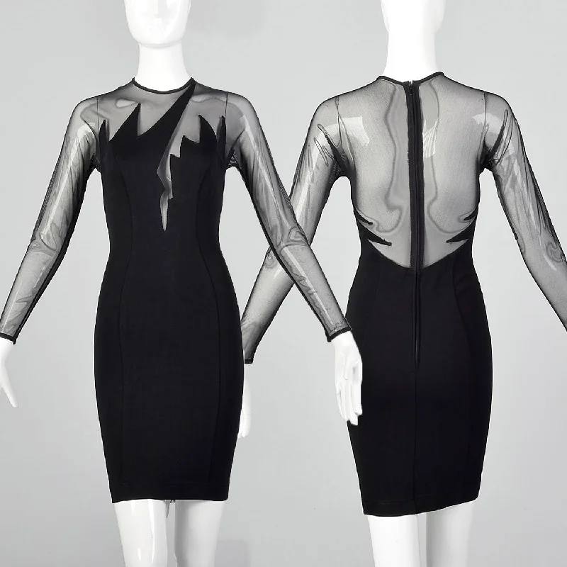 1980s Lillie Rubin Black Body Con Dress Metallic unclassified dresses