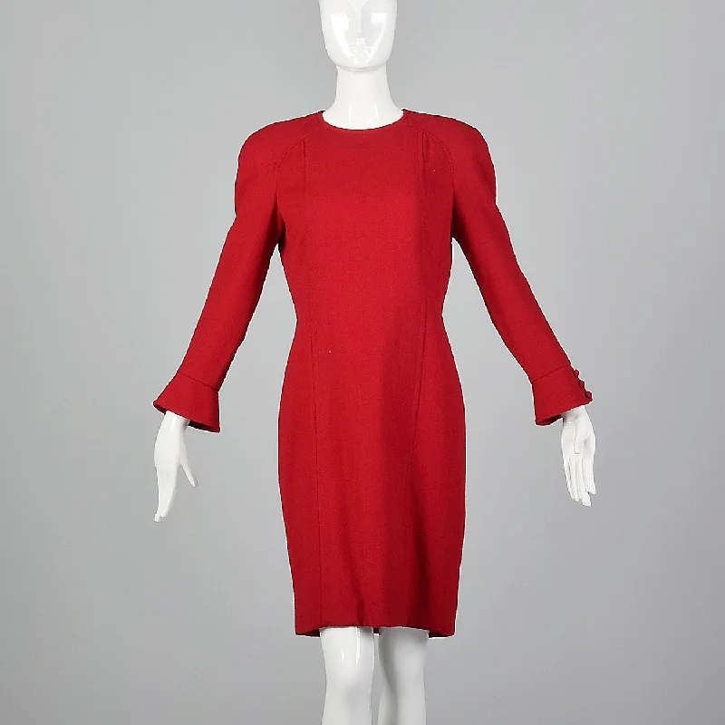 1980s Travilla Red Wool Dress Formal unclassified dresses