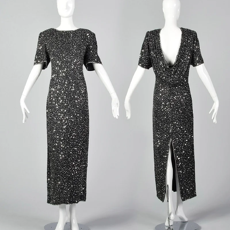 1990s Black Beaded Dress Silk unclassified dresses