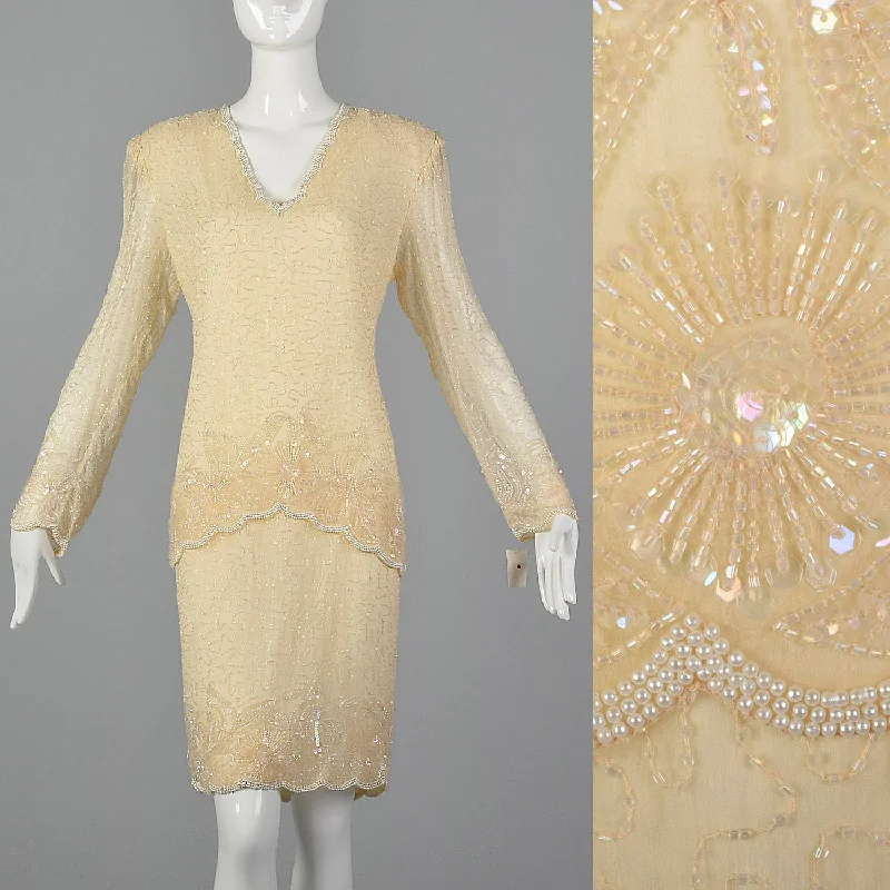 1990s Cream Beaded Dress Engagement unclassified dresses