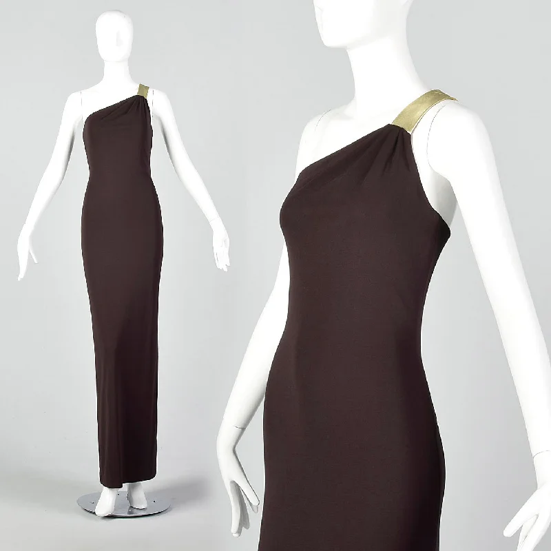 2000s Halston Designer Brown Evening Gown A-line unclassified dresses