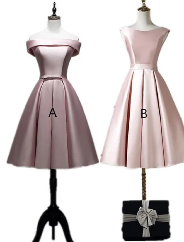 A-Line Bridesmaid Dress Off Shoulder Sleeveless Elegant Tea Length Satin with Bow(s) / Pleats Festival unclassified dresses