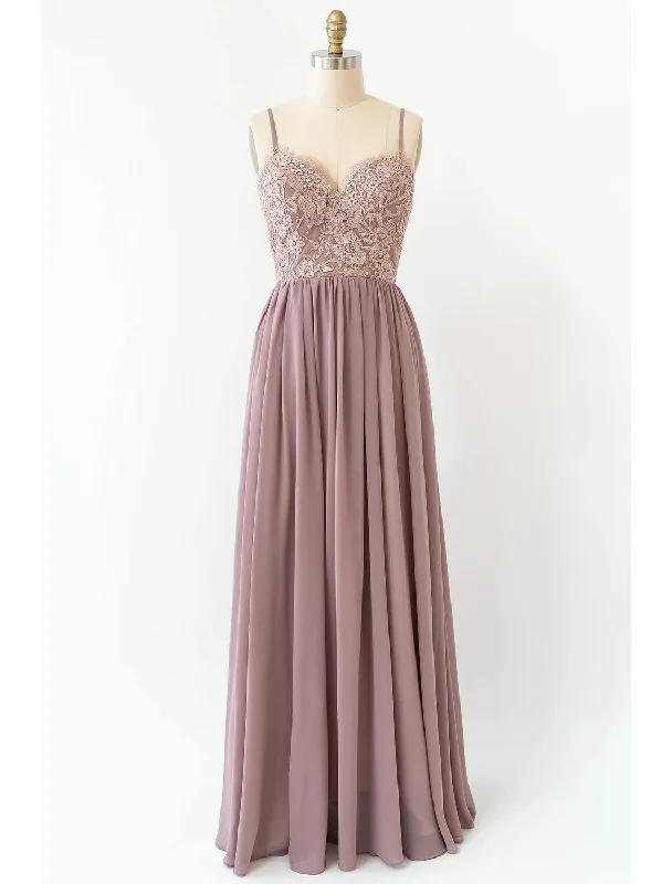 A-Line Bridesmaid Dress V Neck Sleeveless Open Back Floor Length Chiffon with Pleats Polka dot unclassified dresses