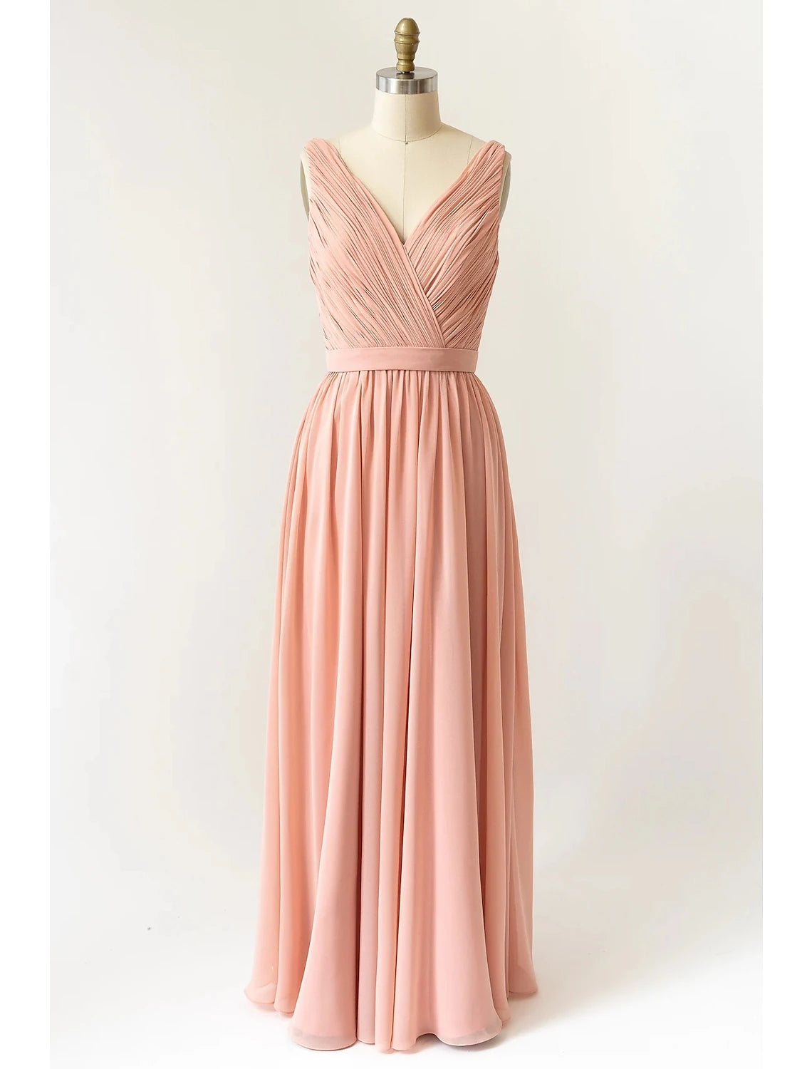 A-Line Bridesmaid Dress V Neck Sleeveless Open Back Floor Length Chiffon with Pleats Lightweight unclassified dresses