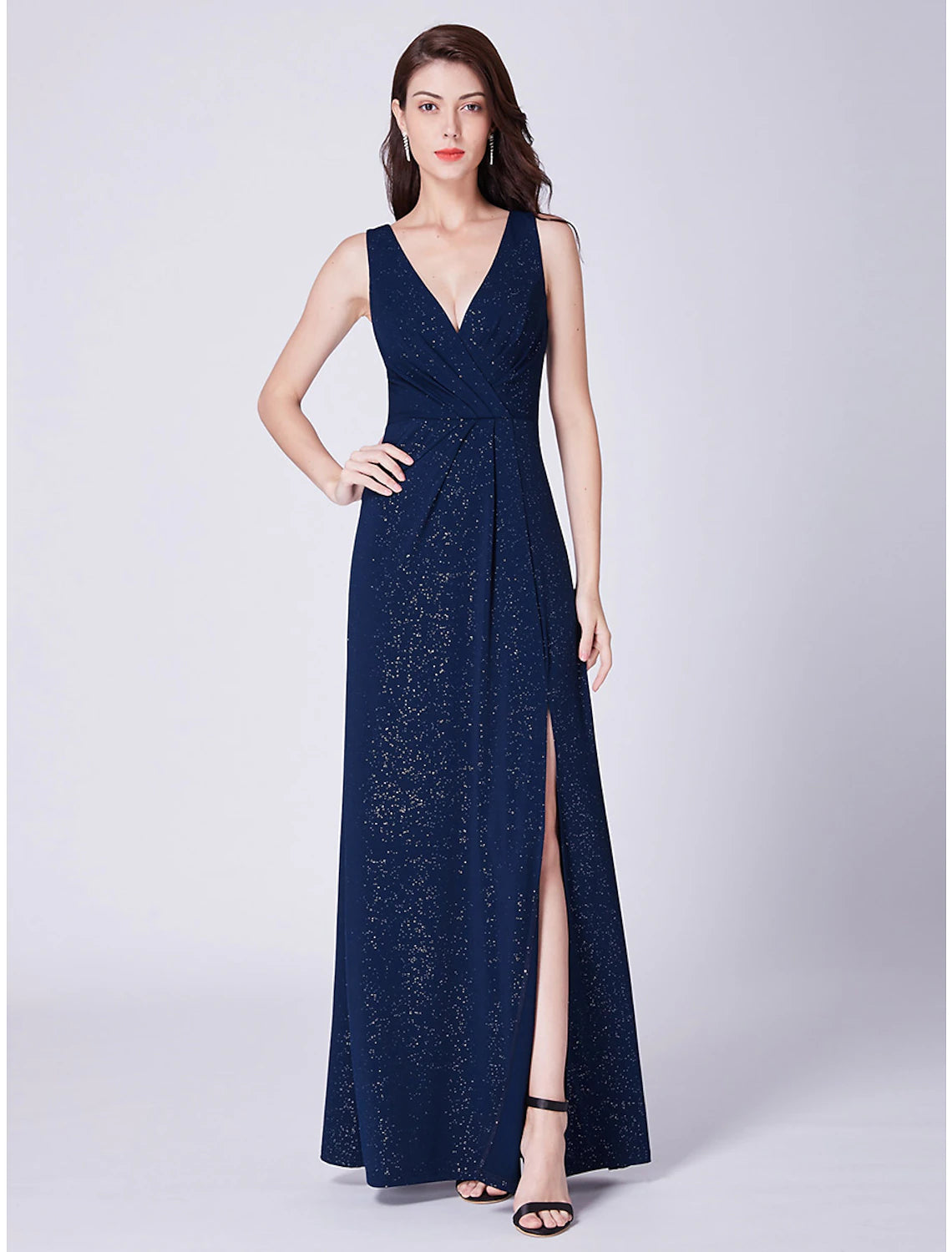 A-Line Elegant Formal Evening Dress V Neck Sleeveless Floor Length Cotton Blend with Draping Neutral tone unclassified dresses