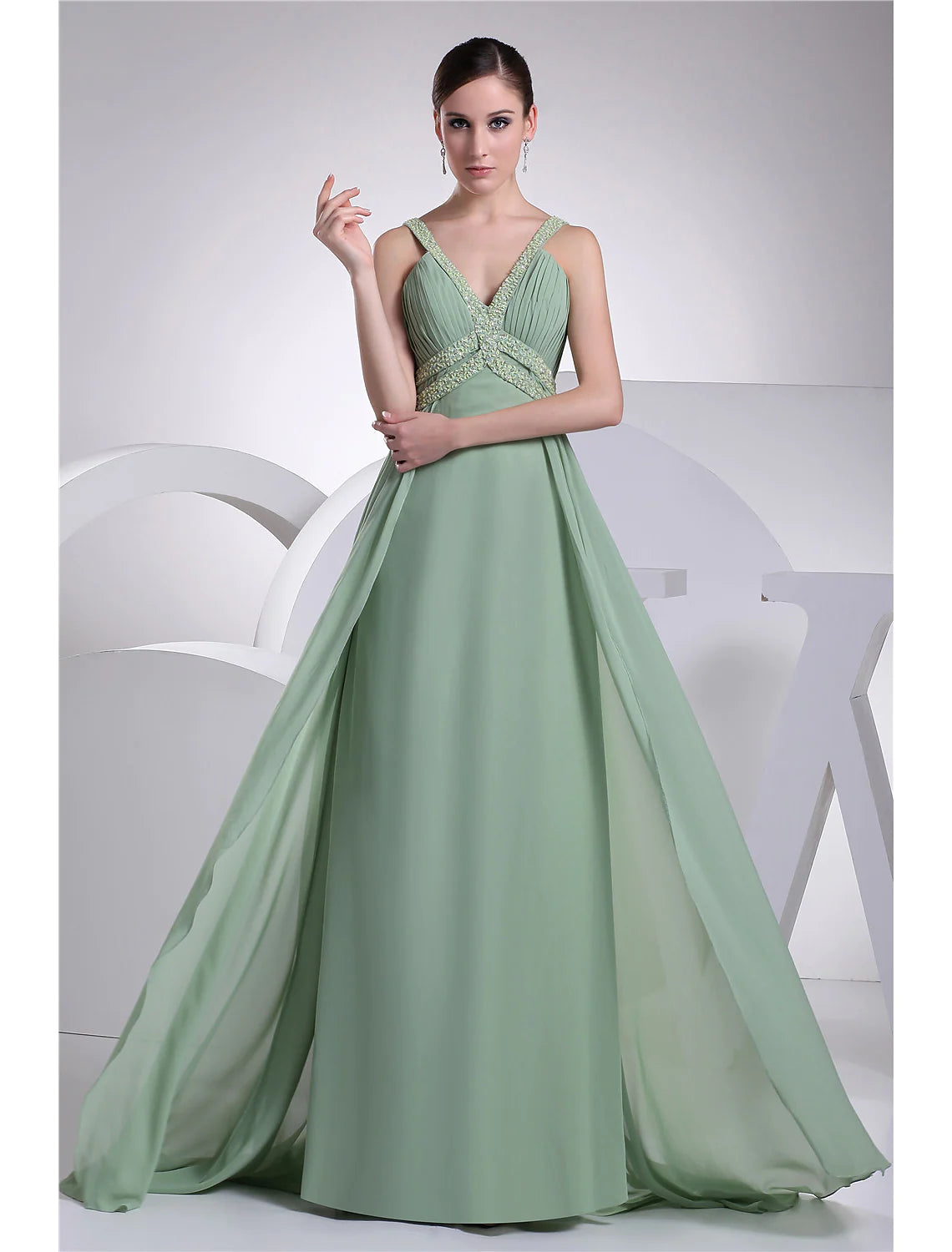 A-Line Evening Gown Sparkle Dress Formal Evening Floor Length Sleeveless Spaghetti Strap Chiffon with Beading Everyday wear unclassified dresses