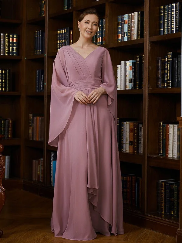 A-Line/Princess Chiffon Ruched V-neck 3/4 Sleeves Floor-Length Mother of the Bride Dresses Club unclassified dresses