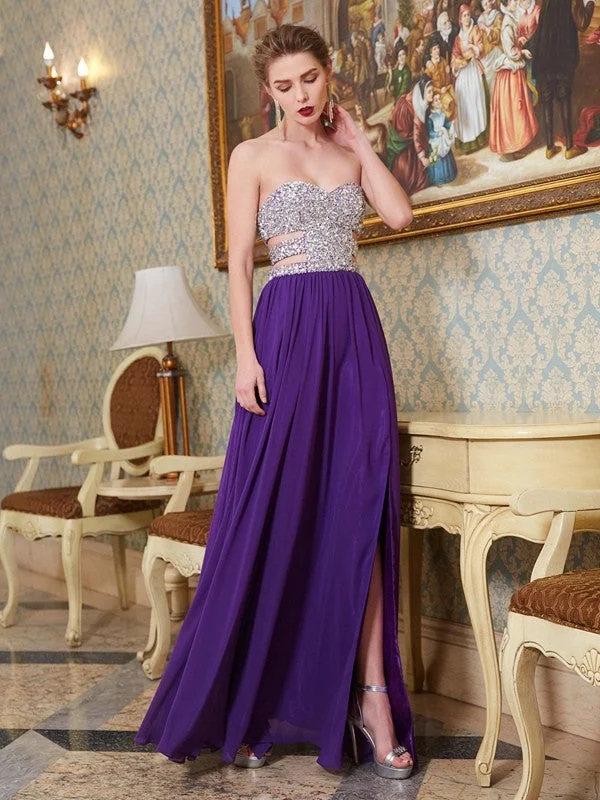 A-Line/Princess Sweetheart Crystal Sleeveless Floor-Length Chiffon Dresses Popular unclassified dresses