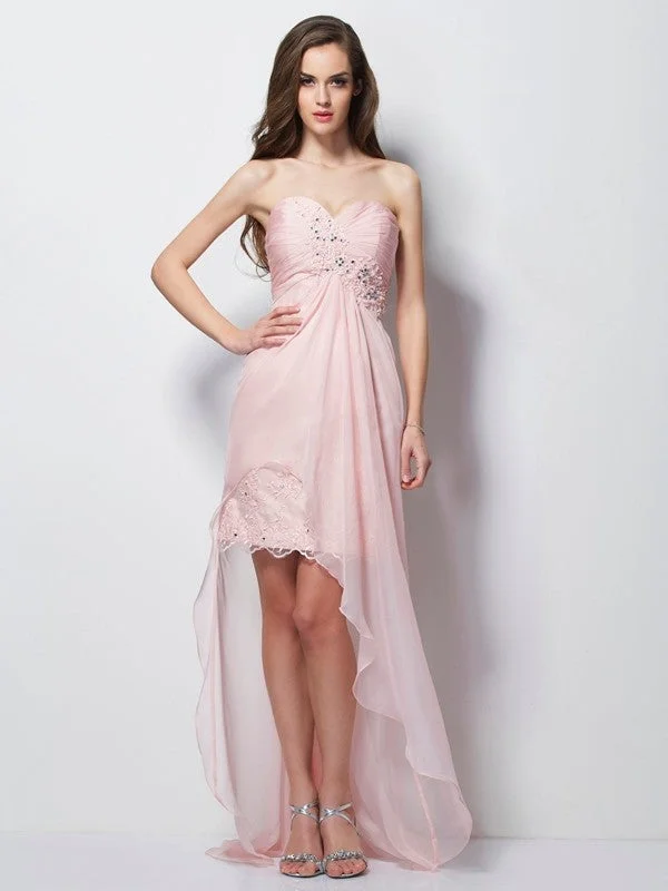 A-Line/Princess Sweetheart Sleeveless Beading Applique High Low Chiffon Dresses Date night unclassified dresses