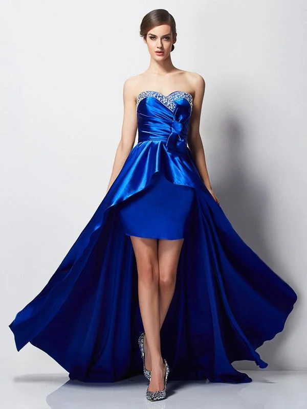 A-Line/Princess Sweetheart Sleeveless Beading High Low  Woven Satin Dresses High-end unclassified dresses