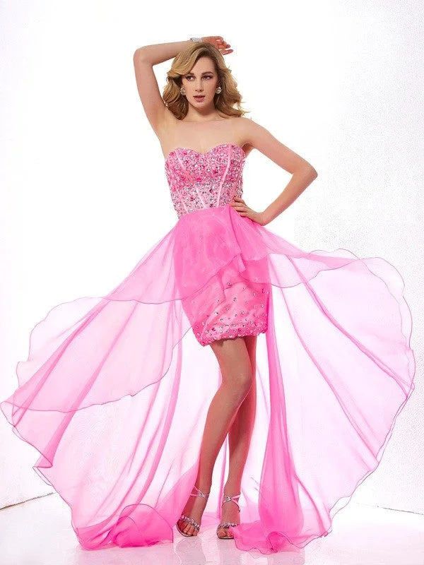 A-Line/Princess Sweetheart Sleeveless Beading High Low Organza Dresses Halter unclassified dresses