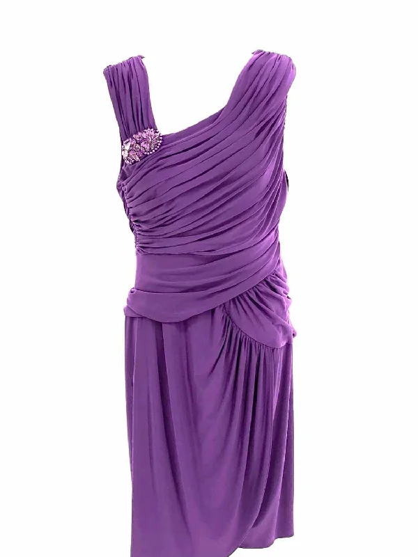 Adrianna Papell Women's Purple Sleeveless Drape Crystal Embelished Size 14 Dress Wrap unclassified dresses