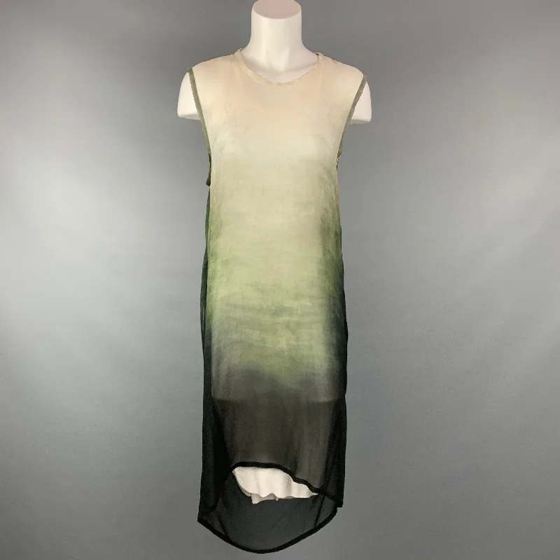 ANN DEMEULEMEESTER Size 6 Green & White Ombre Modal / Cashmere Dress Halter unclassified dresses