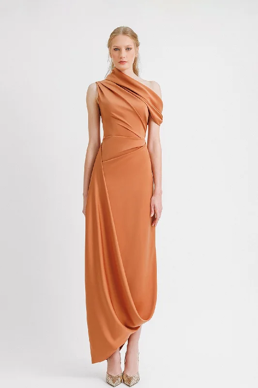 Asymmetrical satin dress with pleats Casual unclassified dresses