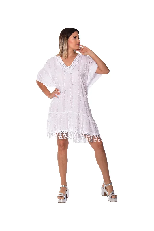 AZUCAR Ladies Cotton Tunic Cover-Up With Fringe  - LCT234 Embroidered unclassified dresses