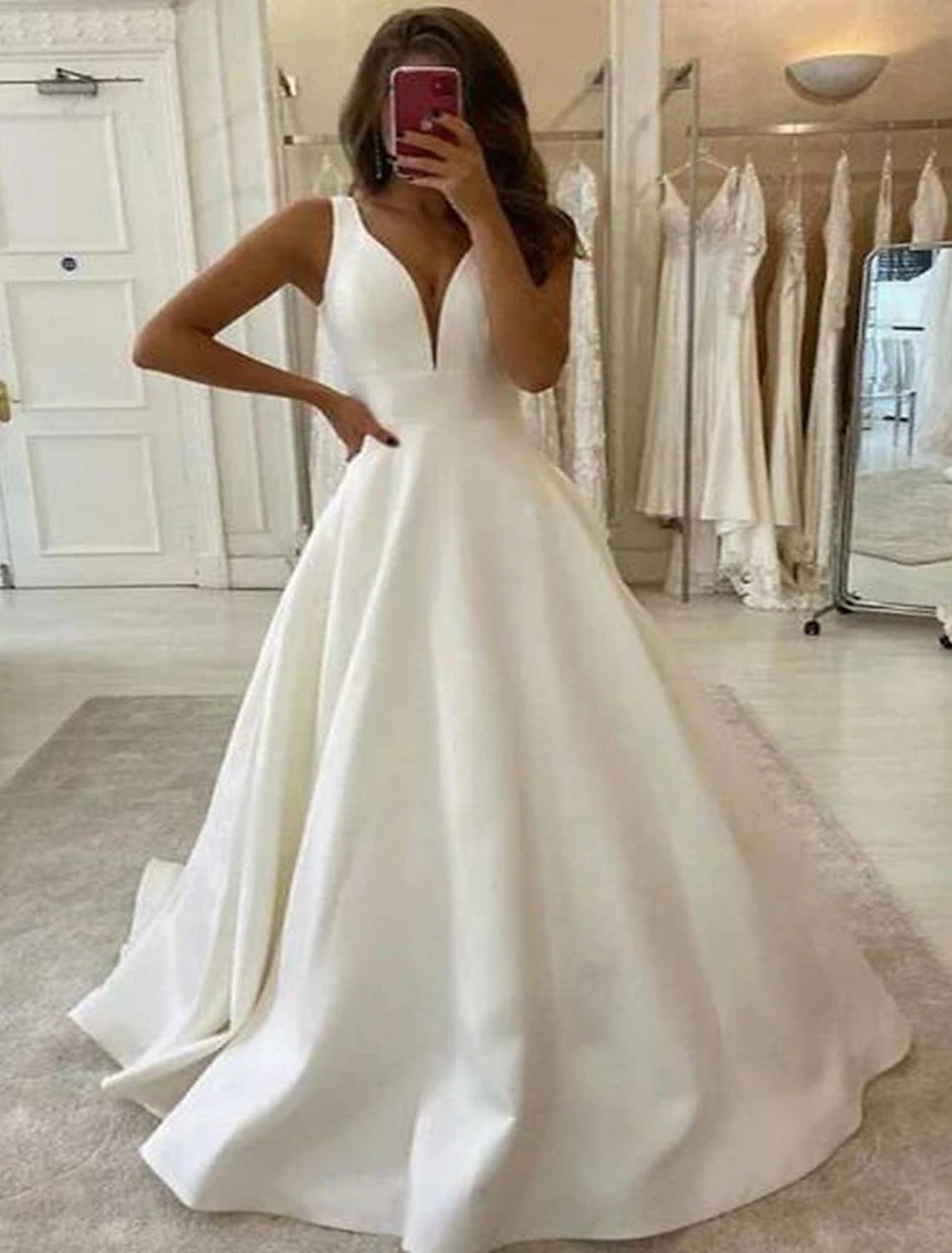 Ball Gown A-Line Evening Gown Princess Dress Engagement Court Train Sleeveless Jewel Neck Detachable Satin Backless with Bow(s) Metallic unclassified dresses