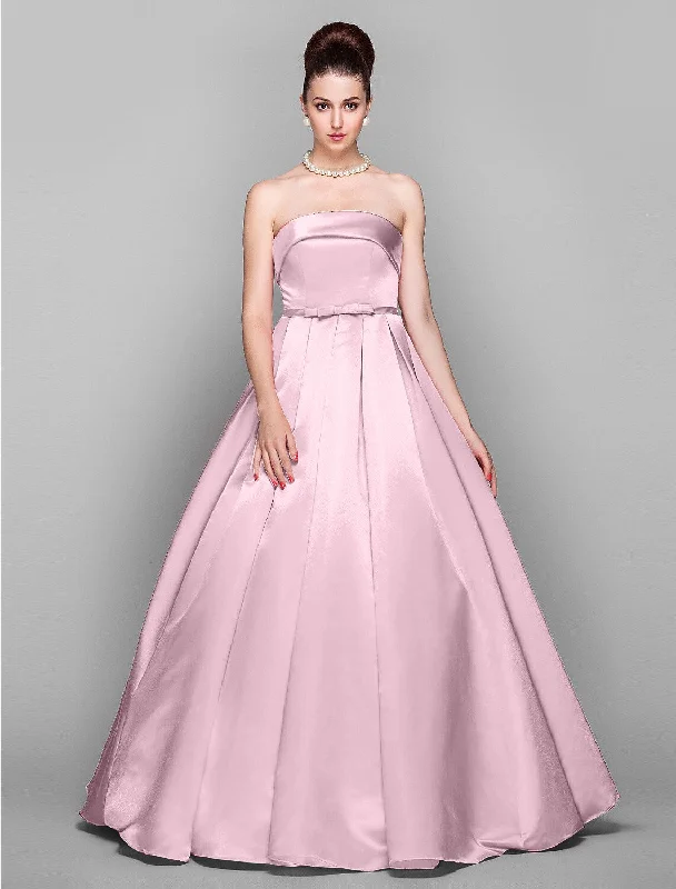 Ball Gown Elegant Dress Quinceanera Floor Length Sleeveless Strapless Satin with Bow(s) Club unclassified dresses