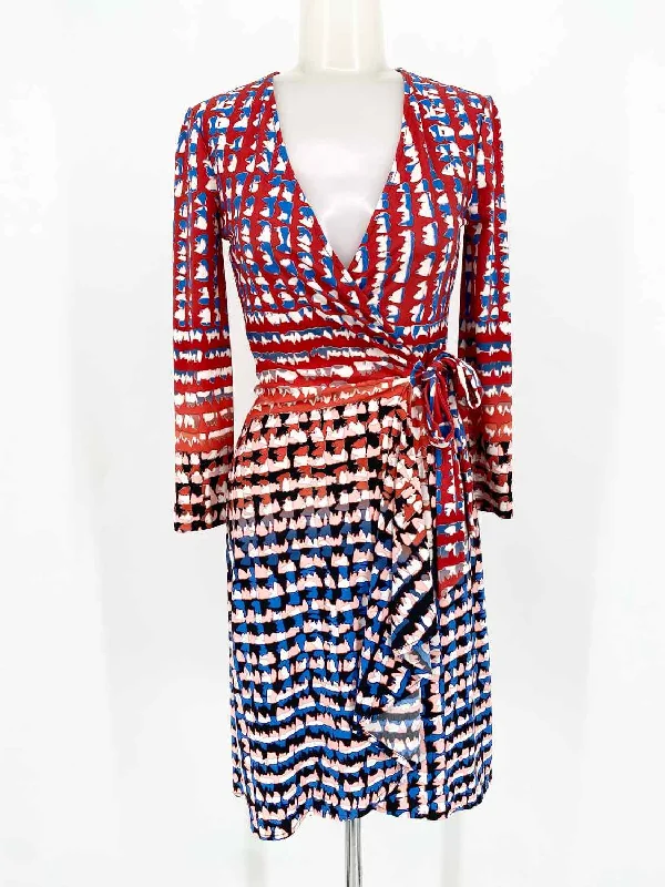 BCBG Max Azria Red/Blue Wrap Abstract Size XXS Dress Silk unclassified dresses