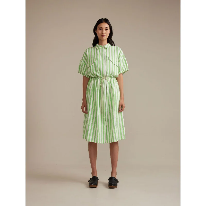 Bellerose Green Stripe Varia Womens Dress Earthy tone unclassified dresses