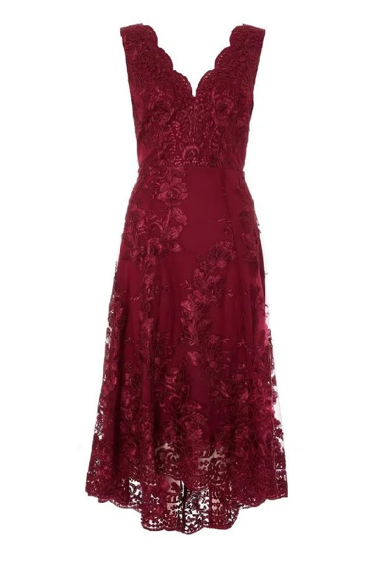 Berry Embroidered Dip Hem Dress Fall unclassified dresses