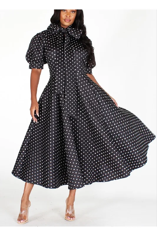 Polkadot Puff Sleeve Bow Dress Holiday unclassified dresses