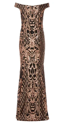 Black Rose Gold Bardot Dress Earthy tone unclassified dresses