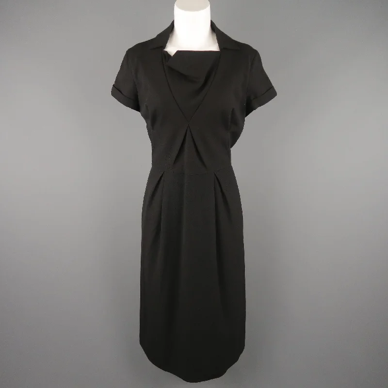 BOTTEGA VENETA Size 8 Black Virgin Wool Collared Origami Shift Dress Beach unclassified dresses